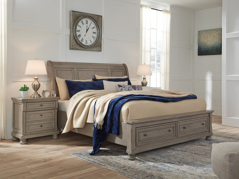 Lettner Light Gray Storage Platform Sleigh Bedroom Set - Lara FurnitureBedroom Set