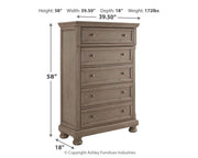 Lettner Queen Panel Bed with Mirrored Dresser, Chest and Nightstand in Light Gray from Ashley - Lara Furniture