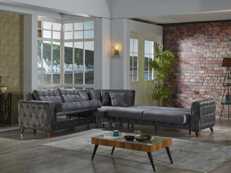 Lizbon 118" Wide Square Arm Convertible Sectional - Sectional