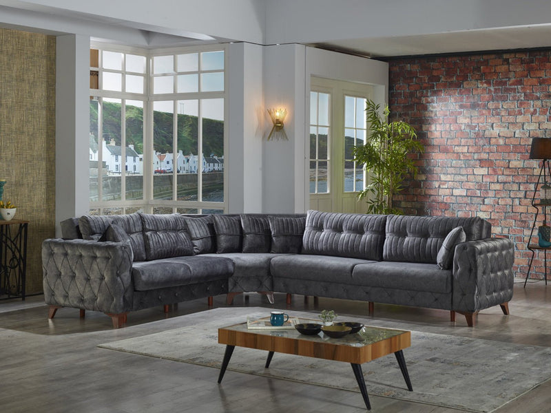 Lizbon 118" Wide Square Arm Convertible Sectional - Sectional