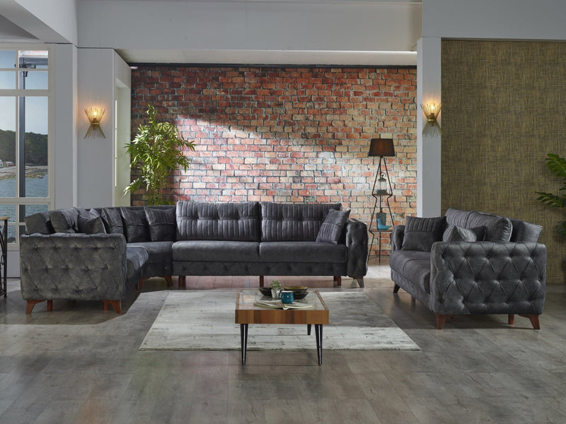 Lizbon 118" Wide Square Arm Convertible Sectional - Sectional