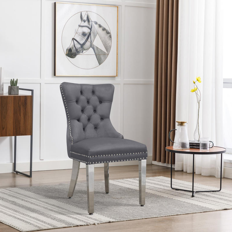 Lizzy Grey Velvet Chair W/ Silver Steel Legs - CK221