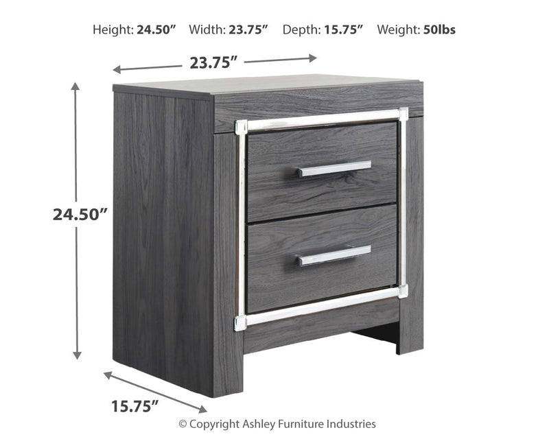 Lodanna Full Panel Bed with 2 Storage Drawers with Mirrored Dresser, Chest and Nightstand in Gray - PKG003616
