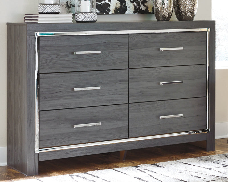 Lodanna Full Upholstered Panel Headboard Bed with Dresser in Gray from Ashley - Lara Furniture