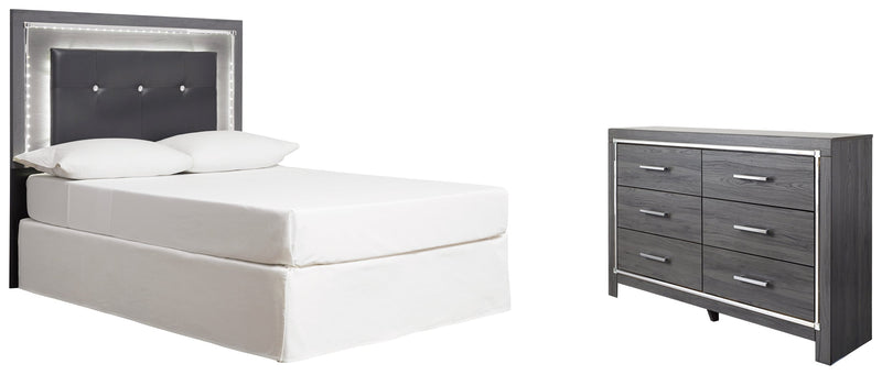 Lodanna Full Upholstered Panel Headboard Bed with Dresser in Gray from Ashley - Lara Furniture