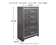 Lodanna Full Upholstered Panel Headboard Bed with Mirrored Dresser, Chest and 2 Nightstands in Gray from Ashley - Lara Furniture