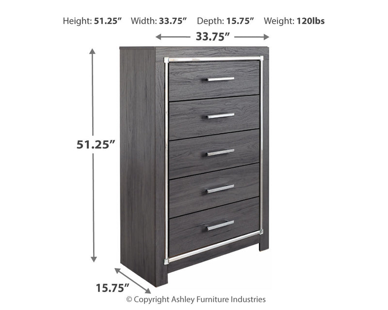 Lodanna Full Upholstered Panel Headboard Bed with Mirrored Dresser, Chest and 2 Nightstands in Gray from Ashley - Lara Furniture