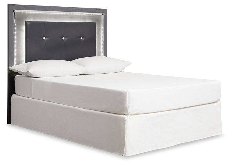 Lodanna Full Upholstered Panel Headboard Bed with Mirrored Dresser, Chest and 2 Nightstands in Gray from Ashley - Lara Furniture