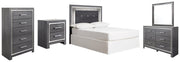 Lodanna Full Upholstered Panel Headboard Bed with Mirrored Dresser, Chest and Nightstand in Gray from Ashley - Lara Furniture