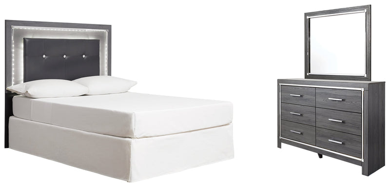 Lodanna Full Upholstered Panel Headboard Bed with Mirrored Dresser in Gray from Ashley - Lara Furniture