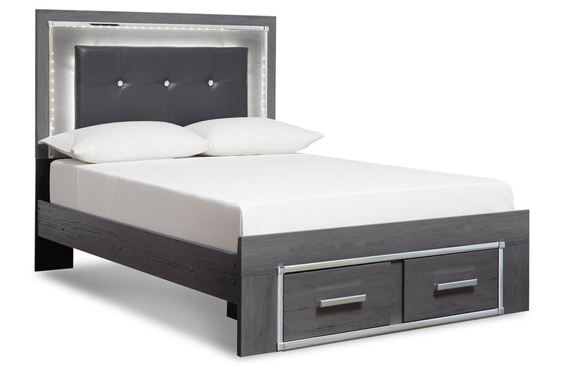 Lodanna Gray Full Panel Bed with 2 Storage Drawers - Lara FurnitureFull Bed