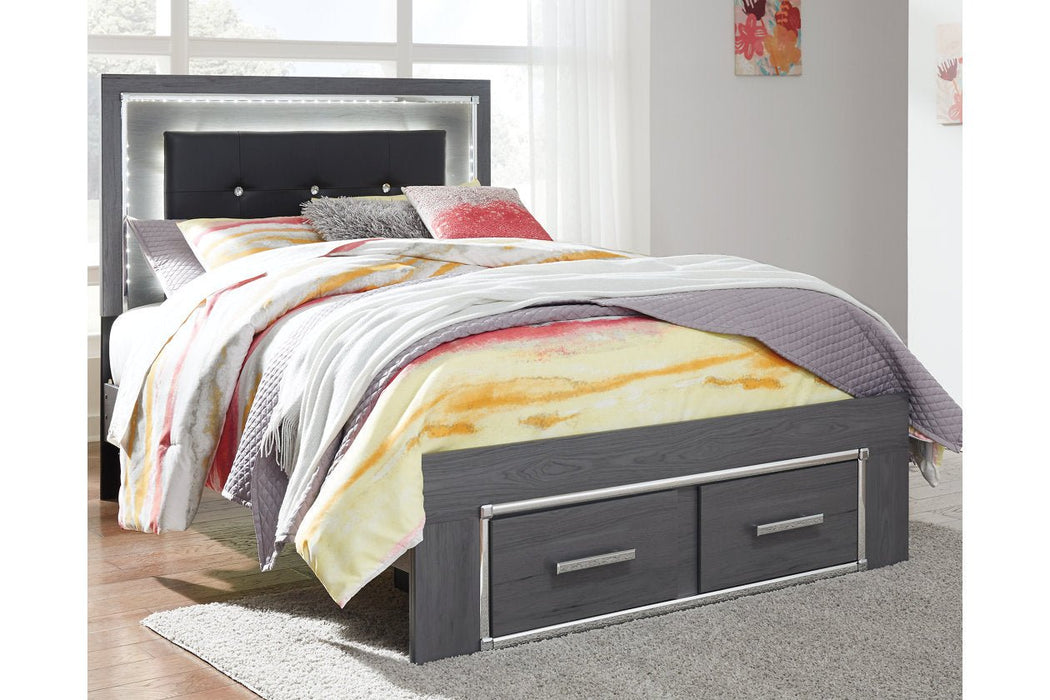 Lodanna Gray Full Panel Bed with 2 Storage Drawers - Gate FurnitureFull Bed