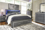 Lodanna Gray King Panel Bed with 2 Storage Drawers - Lara FurnitureKing Bed