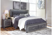 Lodanna Gray King Panel Bed with 2 Storage Drawers - Lara FurnitureKing Bed