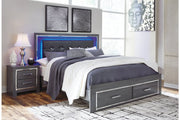 Lodanna Gray King Panel Bed with 2 Storage Drawers - Lara FurnitureKing Bed