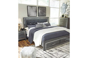 Lodanna Gray King Panel Bed with 2 Storage Drawers - Lara FurnitureKing Bed