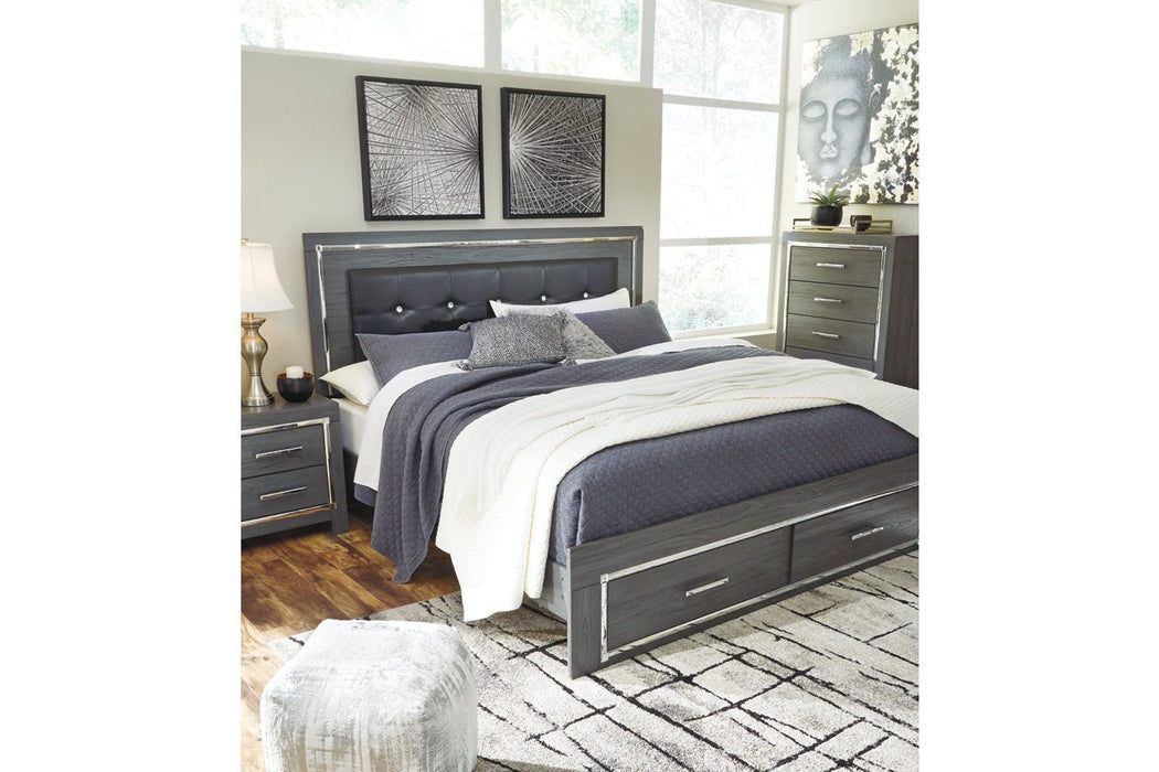 Lodanna Gray King Panel Bed with 2 Storage Drawers - Gate FurnitureKing Bed