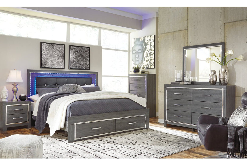 Lodanna Gray King Panel Bed with 2 Storage Drawers - Gate FurnitureKing Bed