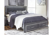 Lodanna Gray King Panel Bed with 2 Storage Drawers - Lara FurnitureKing Bed