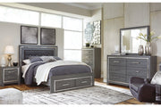 Lodanna Gray Queen Panel Bed with 2 Storage Drawers - Lara FurnitureQueen Bed
