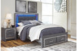 Lodanna Gray Queen Panel Bed with 2 Storage Drawers - Gate FurnitureQueen Bed
