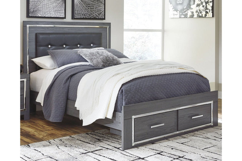 Lodanna Gray Queen Panel Bed with 2 Storage Drawers - Lara FurnitureQueen Bed
