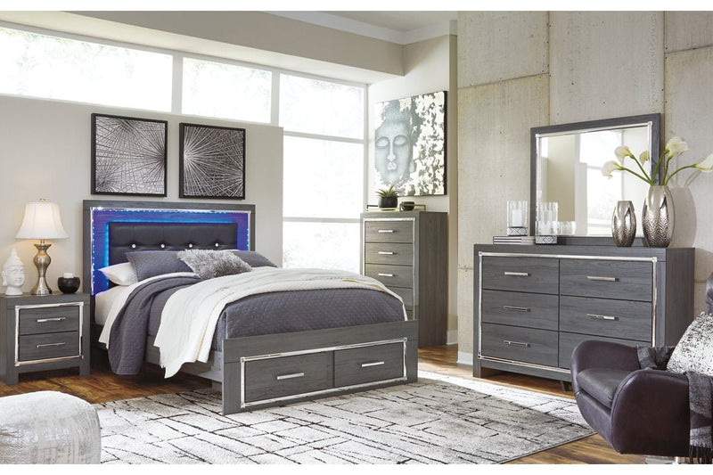Lodanna Gray Queen Panel Bed with 2 Storage Drawers - Lara FurnitureQueen Bed