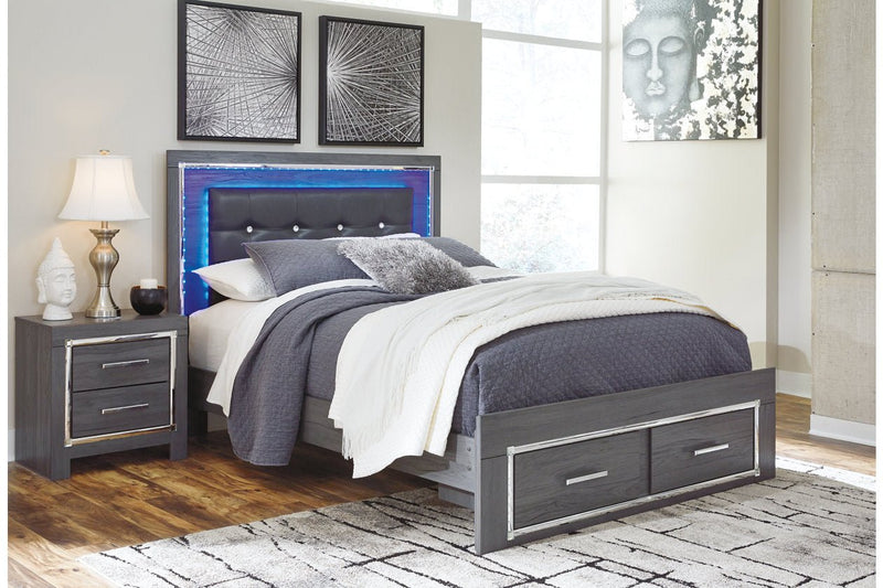 Lodanna Gray Queen Platform Bed with 2 Storage Drawers - Lara FurnitureQueen Bed