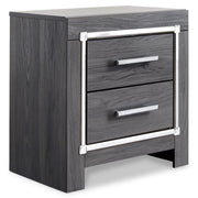 Lodanna King/California King Upholstered Panel Headboard Bed with Mirrored Dresser, Chest and Nightstand in Gray from Ashley - Lara Furniture