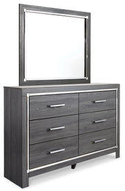 Lodanna King Panel Bed with 2 Storage Drawers with Mirrored Dresser and 2 Nightstands in Gray - PKG003568