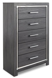 Lodanna King Panel Bed with 2 Storage Drawers with Mirrored Dresser and Chest in Gray - PKG003572