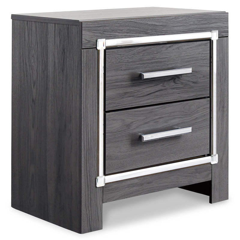 Lodanna King Panel Bed with 2 Storage Drawers with Mirrored Dresser, Chest and 2 Nightstands in Gray - PKG003577