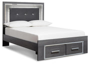 Lodanna King Panel Bed with 2 Storage Drawers with Mirrored Dresser in Gray - PKG003566