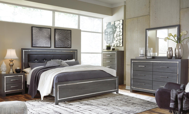 Lodanna King Panel Bed with Mirrored Dresser and 2 Nightstands in Gray - PKG003548