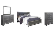 Lodanna King Panel Bed with Mirrored Dresser and Chest in Gray - PKG003549