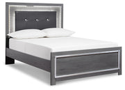 Lodanna King Panel Bed with Mirrored Dresser and Chest in Gray - PKG003549