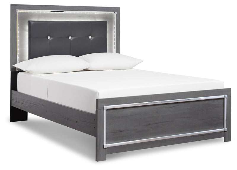 Lodanna King Panel Bed with Mirrored Dresser, Chest and 2 Nightstands in Gray - PKG003552