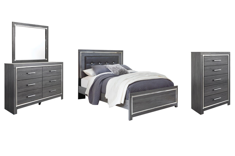 Lodanna Queen Panel Bed with Mirrored Dresser and Chest in Gray - PKG003597