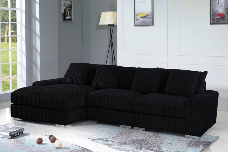London Black 3-pc Sectional Laf Chaise - LNDN-BK-3-PC-SC-LF-C