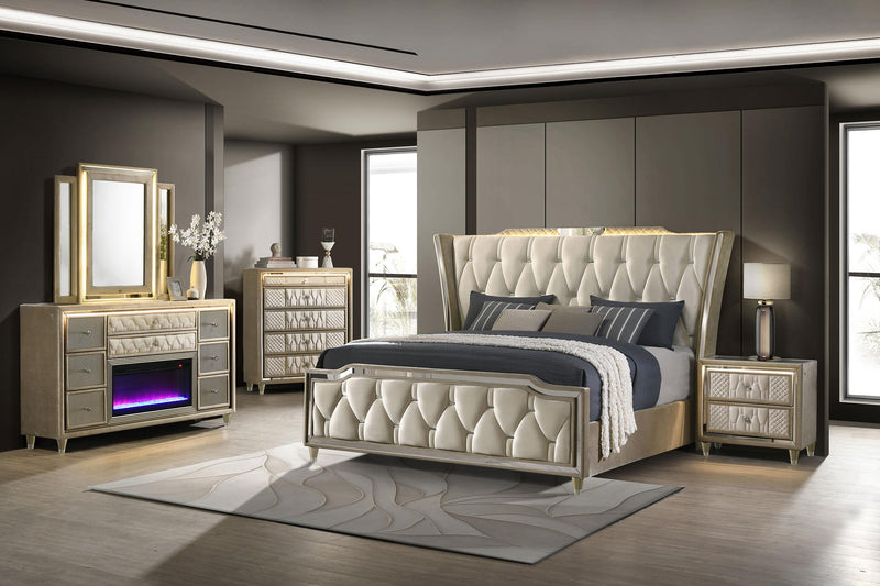 Lorient 5-piece Queen Bedroom Set Ivory and Camel - 222661Q-S5B
