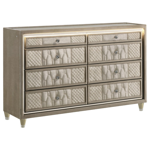 Lorient 8-drawer LED Bedroom Dresser Cabinet Ivory and Camel - 222663