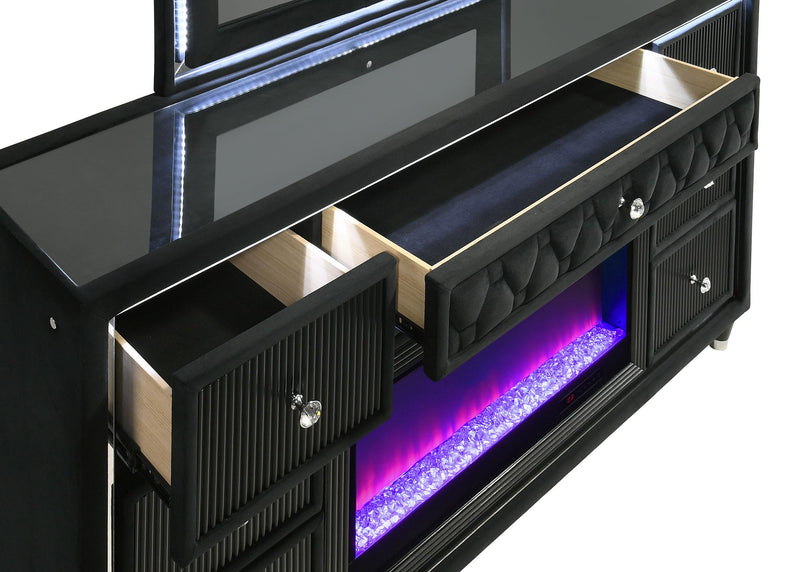 Lorient 8-drawer LED Bedroom Flame Box Dresser Black - 223163FB