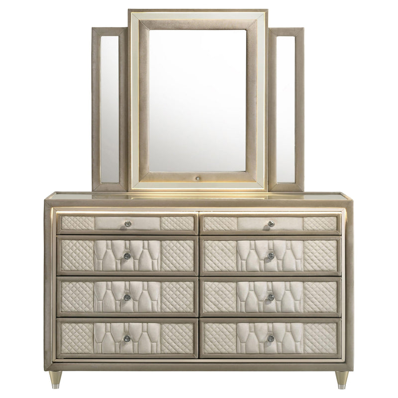 Lorient 8-drawer LED Dresser with Mirror Ivory and Camel - 222663M
