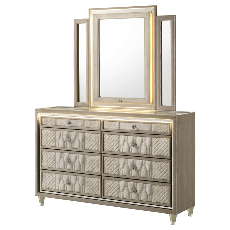 Lorient 8-drawer LED Dresser with Mirror Ivory and Camel - 222663M