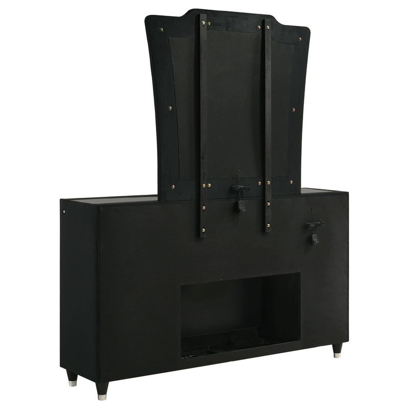 Lorient 8-drawer LED Flame Box Dresser and Mirror Black - 223163FBM