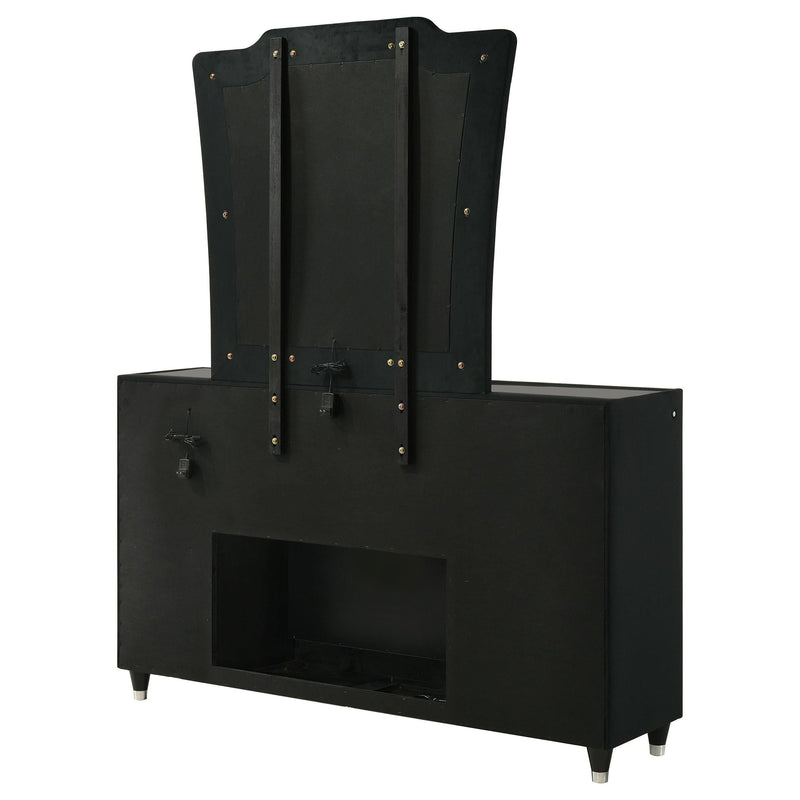 Lorient 8-drawer LED Flame Box Dresser and Mirror Black - 223163FBM