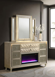Lorient 8-drawer LED Flame Box Dresser and Mirror Ivory Camel - 222663FBM