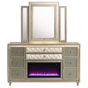 Lorient 8-drawer LED Flame Box Dresser and Mirror Ivory Camel - 222663FBM