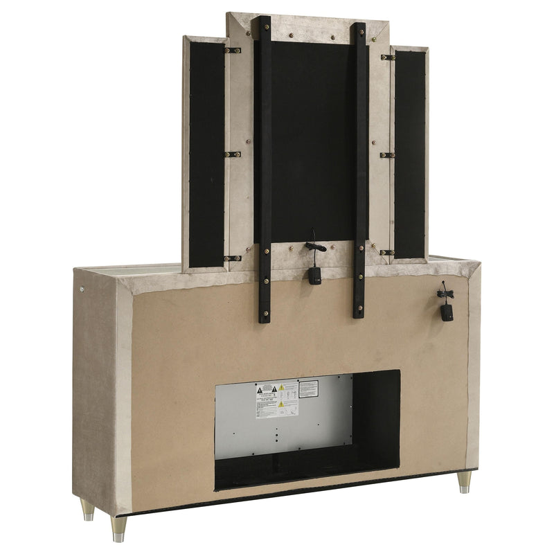 Lorient 8-drawer LED Flame Box Dresser and Mirror Ivory Camel - 222663FBM