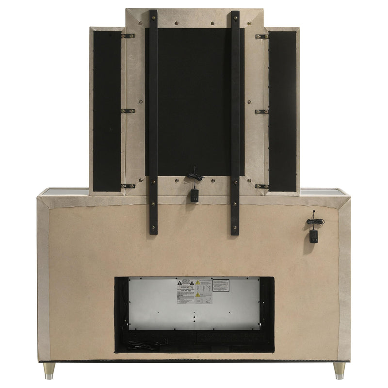 Lorient 8-drawer LED Flame Box Dresser and Mirror Ivory Camel - 222663FBM